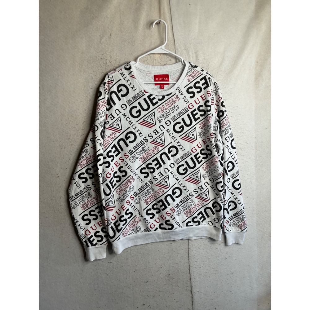 Guess Los Angeles Mens XL All Over Print Logo Sweatshirt White S73P48R6O01
